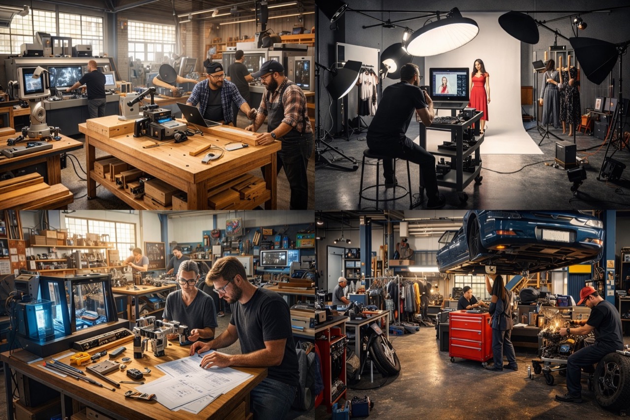 Several professional work and production spaces in a flexible location.